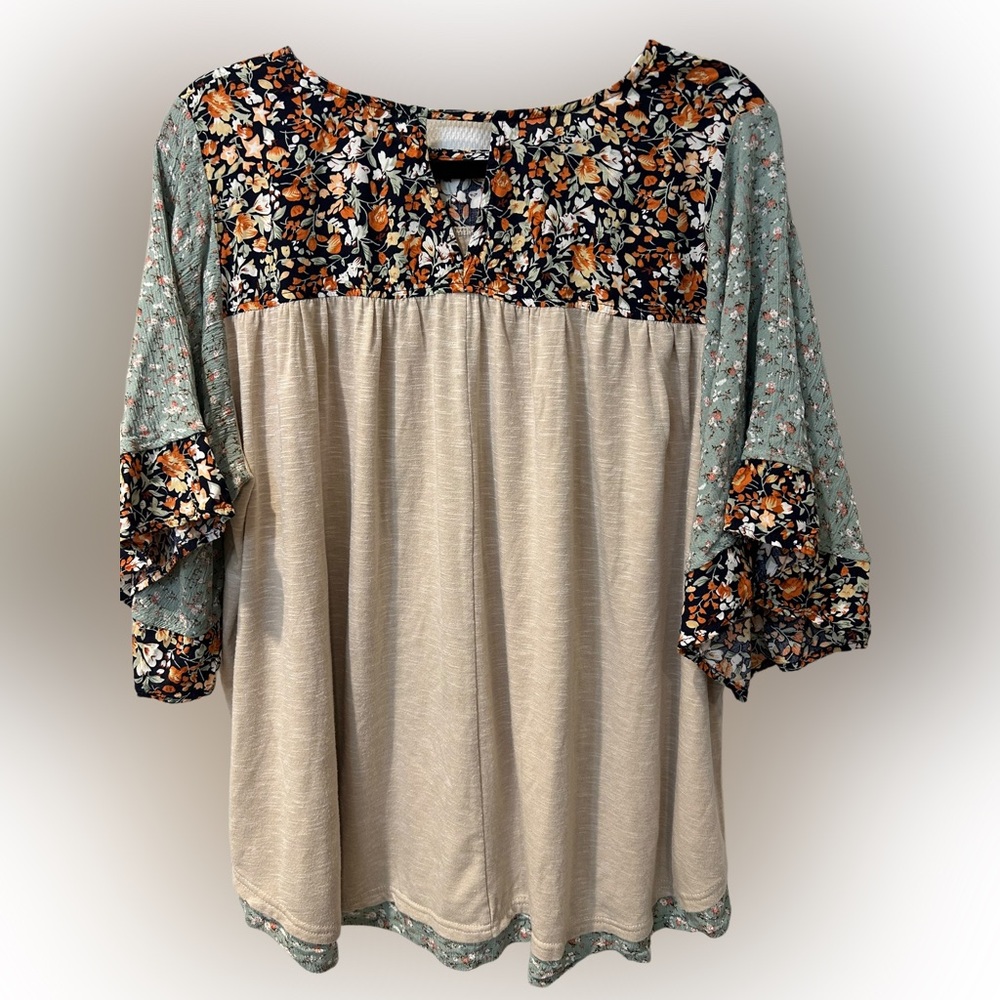 Gigio Plus Patchwork Blouse With Wide Floral Slee… - image 3
